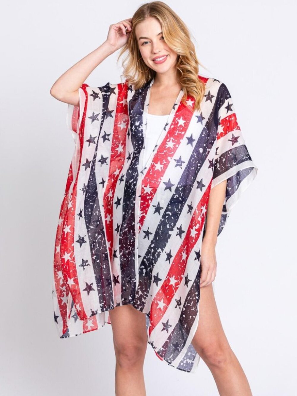 Distressed Americana Stars Stripes Kimono One Size - NWT